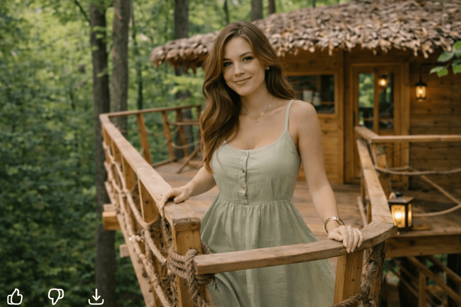 Luna outside in green dress